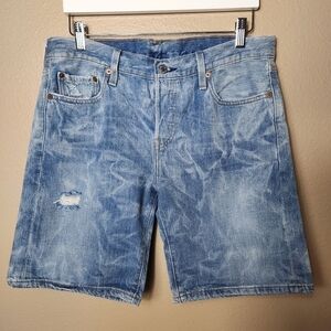 Levi's Womens 501 Button Fly Bermuda Distressed Jean Shorts-Size 28